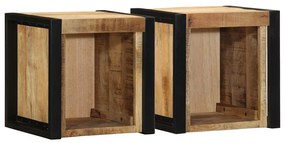 Comodini 2 Pz 40x35x40 Cm İn Legno Massello Di Mango Grezzo /