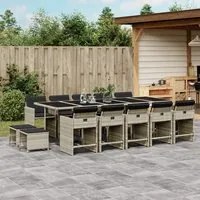 Set da Pranzo da Giardino 15 pz con Cuscini Grigio Polyrattan 3277942