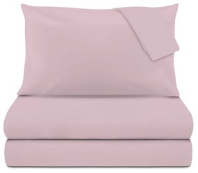 Completo letto matrimoniale rosa tinta unita cotone