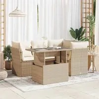 Set Divano da Giardino 5 pz con Cuscini Beige in Polyrattan 3326149