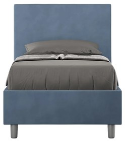 Letto singolo imbottito 80x210 microfibra Adele senza rete, con rete, contenitore, Blu / Contenitore