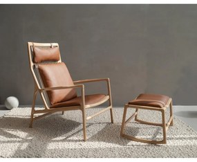 Pouf con struttura in rovere massiccio e dettagli in pelle di bufalo nero Dedo - Gazzda