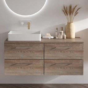Mobile bagno da 120cm con 4 cassetti e piano per lavabo da appoggio EL-120P4 - KAMALU