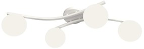 Plafoniera 4 Luci Hel In Accciaio Bianco E Sfere In Vetro Bianco