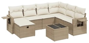 Set divano da giardino 8 pz con cuscini beige in polyrattan