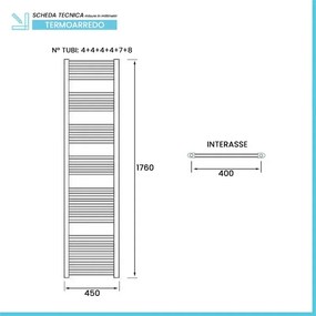 Termoarredo verticale bianco L 45x176 interasse 40 cm Opera