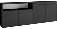 Credenza, Mobile Cucina 200x75x35cmcon 4 Porte grande stoccaggio, Stile moderno colore Nero