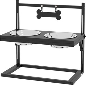 Portaciotole per Cani Rialzata con Altezza Regolabile 40,5x22x39 cm 2 Ciotole in Acciaio da 900ml Nero...