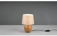 Lumetto Tavolo Luxor Base Effetto Legno Paralume Tessuto Beige Trio Lighting