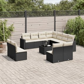 Set divani da giardino 12 pz con cuscini nero in polyrattan