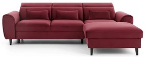 Divano angolare rosso allungabile/con contenitore (con penisola a destra/con chaise lounge) e rivestimento in velluto Foble – ELTAP