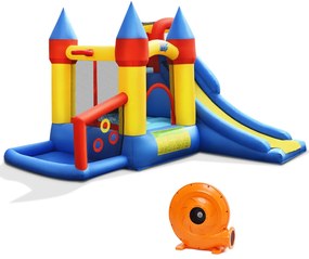 Costway Casa gonfiabile 6 in 1 con compressore 680W e rete di sicurezza, Castello per saltare con scivolo 330x300x210cm