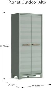 Armadio da Giardino 4 Ripiani 80x44x182 cm Keter Planet Outdoor Alto Grigio e Verde...