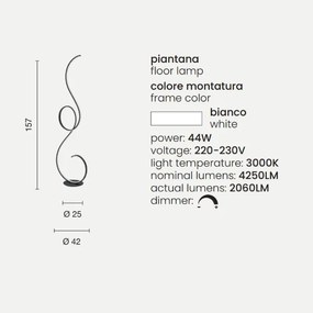 Piantana FLOK a LED in metallo verniciato Bianco H157 cm