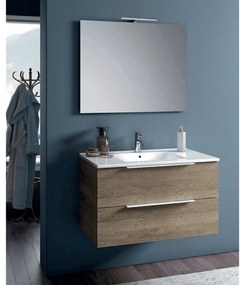 Mobile Bagno Sospeso 90 Cm Due Cassetti Specchio Con Lampada Led 80x60 Cm ItalBagno "Chiara"