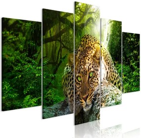 Quadro Leopard Lying (5 Parts) Wide Green