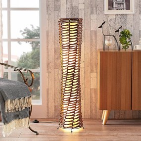Lampada da terra Lindby Joas, 110 cm, carta, tessuto, marrone