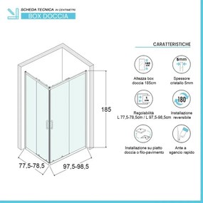Box doccia angolare 80x100 cm Geo doppio scorrevole in cristallo opaco