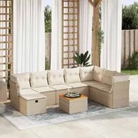 Set Divano da Giardino 9 pz con Cuscini Beige in Polyrattan 3325775