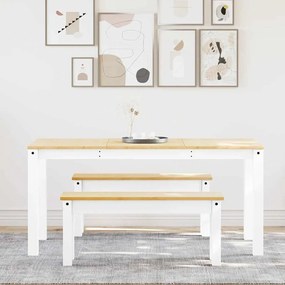 Set Da Pranzo 3 Pz Panama Bianco İn Legno Massello Di Pino /
