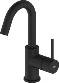 Rubinetto per lavabo getto laminare cristallino TAYRONA nero verniciato opaco HUBER H 26.4 cm