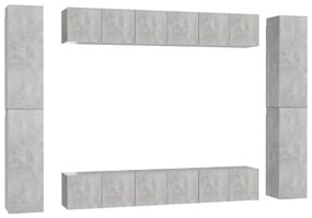 Set porta tv 10 pz grigio cemento in truciolato