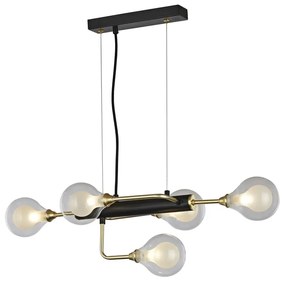 Lampadario Glamour Leonor nero paralume trasparente 5x G9 NOVECENTO