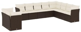 Set Divani da Giardino 10pz con Cuscini in Polyrattan Marrone