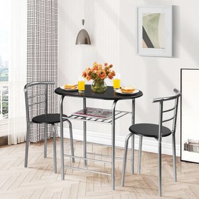 Costway Set di mobili 2 sedie e tavolo da pranzo, Set 3 pezzi tavolo e 2 sgabelli da cucina Nero e grigio