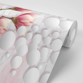 Carta da parati – Magnolia con elementi astratti