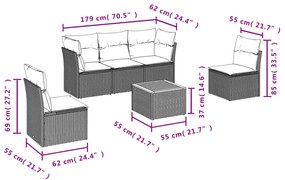 Set Divano da Giardino 6 pz con Cuscini Nero in Polyrattan