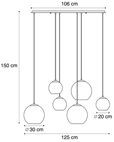 Lampada a sospensione moderna nera con vetro bianco rettangolare a 6 luci - Misty