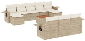 Set divani da giardino 11 pz con cuscini beige in polyrattan