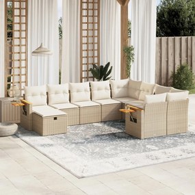 Set divano da giardino 10 pz con cuscini beige in polyrattan