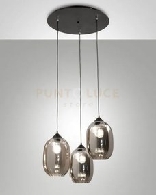 Infinity sospensione 3 luci in vetro fume' d.58cm con struttura in ...