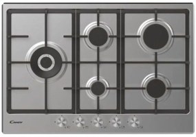 [prodotto Usato] Outlet Candy O-Chg7wlwpx Piano Cottura 75cm 5 Fuochi A Gas Griglie In Ghisa Colore Inox - Con Difetti