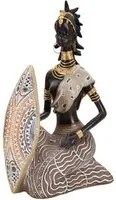 Statuetta masai con scudo in resina marrone cm 13,5x9x24,5