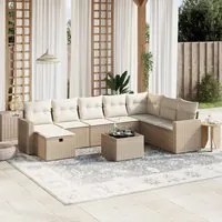 Set Divano da Giardino 9 pz con Cuscini Beige in Polyrattan 3263594