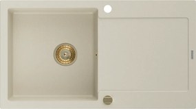 Mexen Leo lavello in granito monovasca con scolapiatti 900 x 500 mm, beige, sifone dorato - 6501901010-69-G