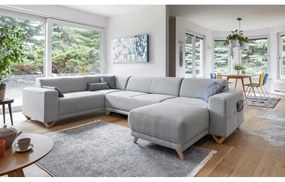 Divano angolare grigio chiaro allungabile e con contenitore (penisola a sinistra/a U) Classy Sophie – Miuform