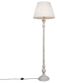 Lampada da terra rustica grigia con paralume plissettato bianco - Classico