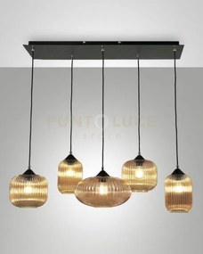 Gillis lampadario a sospensione in vetro colore ambra 5 luci attacc...