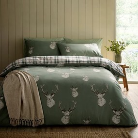 Set copripiumino e federa verde per letto matrimoniale 200x200 cm Stag Check – Catherine Lansfield