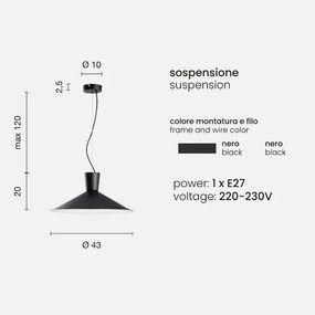 Lampada a sospensione ELIO in metallo verniciato NERO