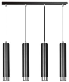 Lampadario 4 Luci Brunilde In Acciaio Nero E Tubolari In Nero E Cromo