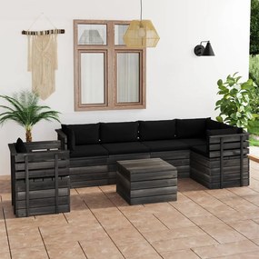 Set Divani da Giardino su Pallet 7 pz con Cuscini Massello Pino