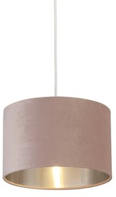 Sospensione Contemporanea Tamburo Acciaio Rosa Tessuto Argento 1 Luce D28Cm