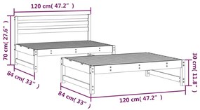 Set Salotto da Giardino 2 pz Nero in Legno Massello di Pino