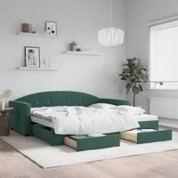 Divano Letto Estraibile Cassetti Verde Scuro 100x200cm Velluto 3197358