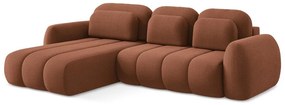 Divano angolare color terracotta allungabile/con contenitore (con penisola a sinistra/con chaise lounge) con rivestimento in bouclé Pele – Makamii